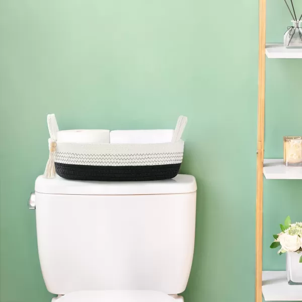 Mkono Small Storage Basket for Toilet Tank Top Boho Bathroom Decor Woven Rope Toilet Paper Tray Back of Toilet Organizer for Shelf Bedroom Living Room Black and White 1 Pack 13quot L x 6quot WBlack and White