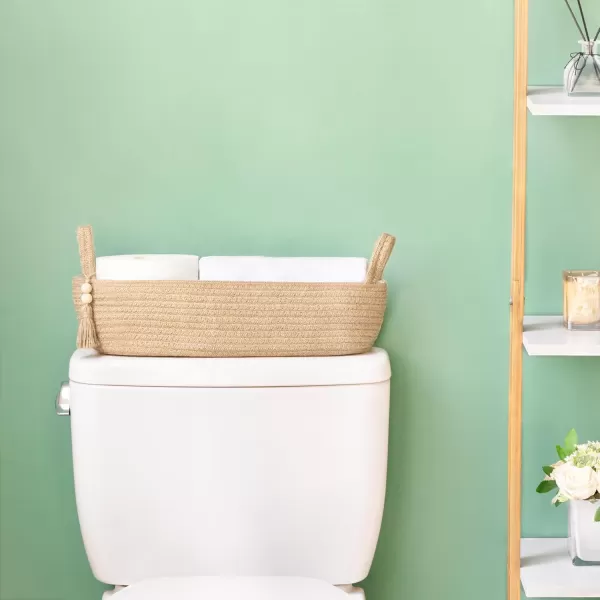 Mkono Small Storage Basket for Toilet Tank Top Boho Bathroom Decor Woven Rope Toilet Paper Tray Back of Toilet Organizer for Shelf Bedroom Living Room Black and White 1 Pack 13quot L x 6quot WBrown
