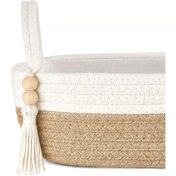 Mkono Small Storage Basket for Toilet Tank Top Boho Bathroom Decor Woven Rope Toilet Paper Tray Back of Toilet Organizer for Shelf Bedroom Living Room Black and White 1 Pack 13quot L x 6quot WBrown and White