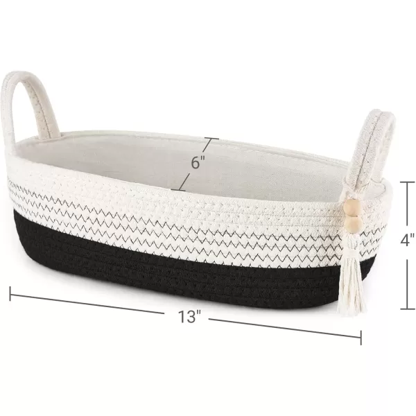 Mkono Small Storage Basket for Toilet Tank Top Boho Bathroom Decor Woven Rope Toilet Paper Tray Back of Toilet Organizer for Shelf Bedroom Living Room Black and White 1 Pack 13quot L x 6quot WBlack and White
