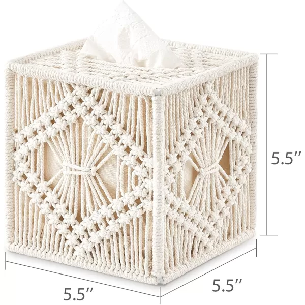 Mkono Tissue Box Cover Macrame Square OpenBottom Tissue Box Holder Boho Decor Tissue Organizer Bohemian Handmade Woven Tissue Cube Box for Bathroom Bedroom Dresser Living Room Office Dorm