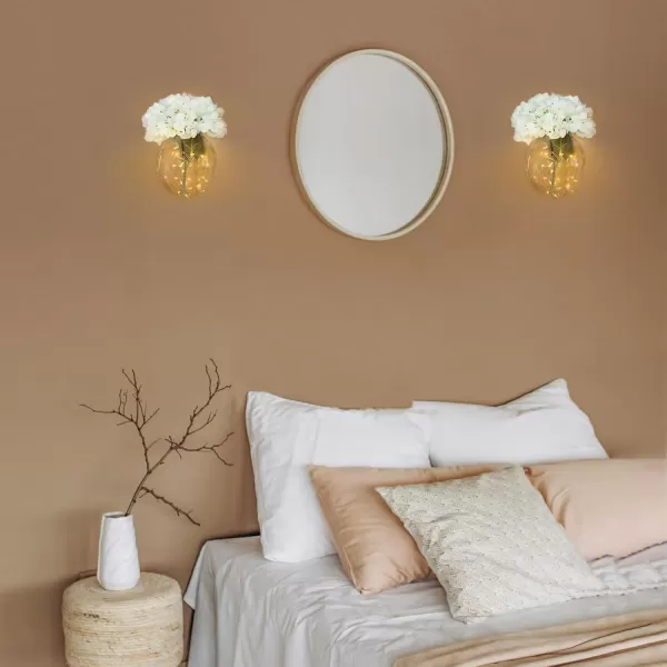 Mkono Wall Decor with White Artificial Hydrangea Flowers and Fairy Light 2 Packs Glass Wall Planter Vase Modern Wall Sconces for Living Room Bedroom Kitchen Home Office Farmhouse Decoration