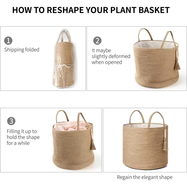 Mkono Woven Storage Basket Decorative Natural Rope Basket Wooden Bead Decoration for BlanketsToysClothesShoesPlant Organizer Bin with Handles Living Room Home Decor Jute 16quot W  138quotLWhite