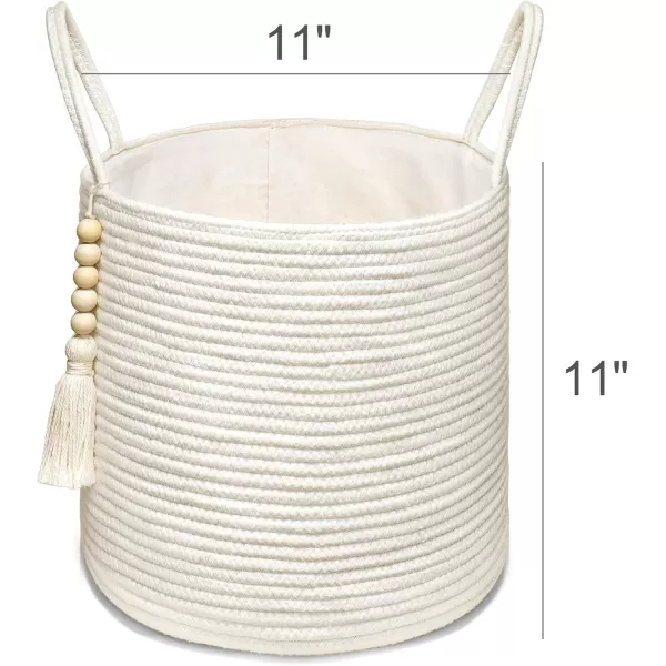 Mkono Woven Storage Basket Decorative Natural Rope Basket Wooden Bead Decoration for BlanketsToysClothesShoesPlant Organizer Bin with Handles Living Room Home Decor Jute 16quot W  138quotLWhite