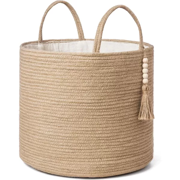 Mkono Woven Storage Basket Decorative Natural Rope Basket Wooden Bead Decoration for BlanketsToysClothesShoesPlant Organizer Bin with Handles Living Room Home Decor Jute 16quot W  138quotLBrown