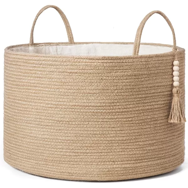 Mkono Woven Storage Basket Decorative Natural Rope Basket Wooden Bead Decoration for BlanketsToysClothesShoesPlant Organizer Bin with Handles Living Room Home Decor Jute 16quot W  138quotLBrown