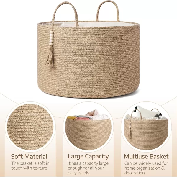 Mkono Woven Storage Basket Decorative Natural Rope Basket Wooden Bead Decoration for BlanketsToysClothesShoesPlant Organizer Bin with Handles Living Room Home Decor Jute 16quot W  138quotLBrown