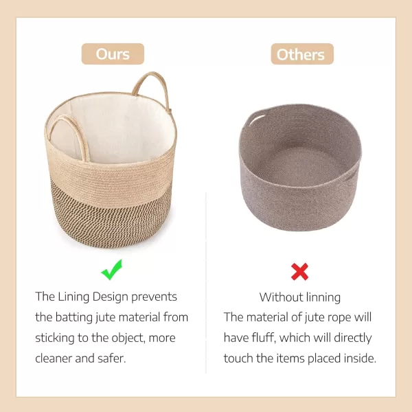 Mkono Woven Storage Basket Decorative Natural Rope Basket Wooden Bead Decoration for BlanketsToysClothesShoesPlant Organizer Bin with Handles Living Room Home Decor Jute 16quot W  138quotLYellow and Black