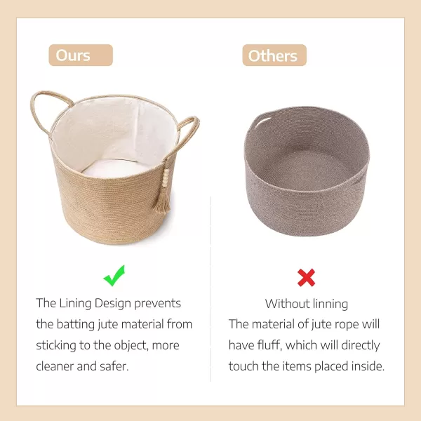 Mkono Woven Storage Basket Decorative Natural Rope Basket Wooden Bead Decoration for BlanketsToysClothesShoesPlant Organizer Bin with Handles Living Room Home Decor Jute 16quot W  138quotLWhite and Yellow