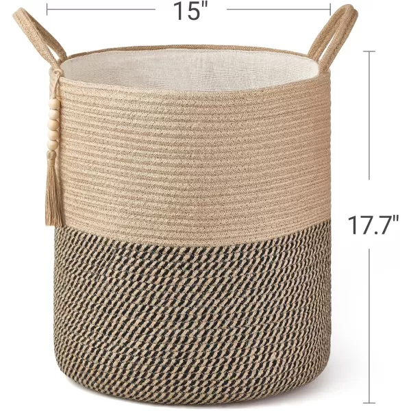 Mkono Woven Storage Basket Decorative Natural Rope Basket Wooden Bead Decoration for BlanketsToysClothesShoesPlant Organizer Bin with Handles Living Room Home Decor Jute 16quot W  138quotLYellow and Black