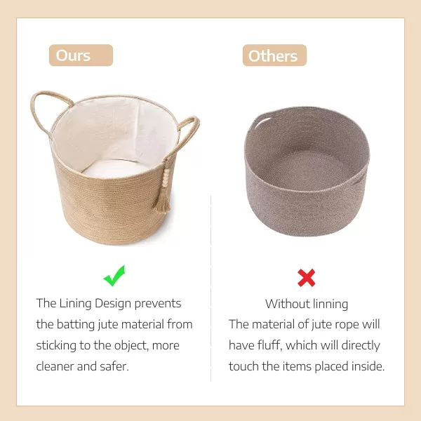 Mkono Woven Storage Basket Decorative Natural Rope Basket Wooden Bead Decoration for BlanketsToysClothesShoesPlant Organizer Bin with Handles Living Room Home Decor Jute 16quot W  138quotLBrown