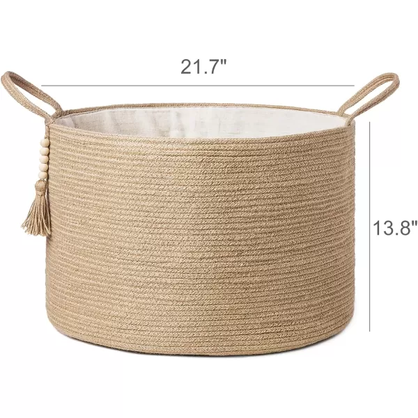 Mkono Woven Storage Basket Decorative Natural Rope Basket Wooden Bead Decoration for BlanketsToysClothesShoesPlant Organizer Bin with Handles Living Room Home Decor Jute 16quot W  138quotLBrown