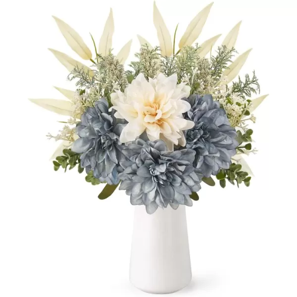 Mkono Fake Flowers in Ceramic Vase Artificial Flower Bouquet for Dining Table Centerpiece Faux Flower Arrangements Coffee Table Decor Small Silk Wedding Flower Indoor for Kitchen Home Office BlueBlue