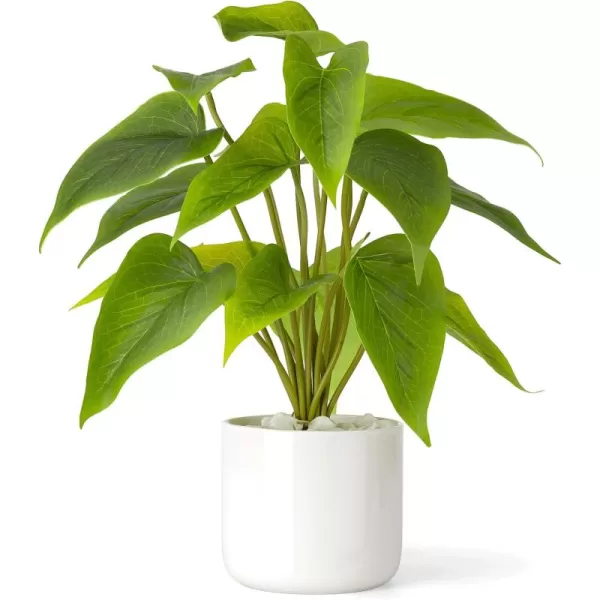 Mkono Fake Plants in Ceramic Pot 11quot Potted Artificial Plants for Home Decor Indoor Faux Green Leaf Plant with Modern White Planter for Desk Shelf Office Room Decoration Pothos