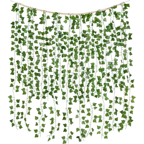 Mkono Hanging Fake Vines for Bedroom Wall Decor Artificial Plant Leaves with Wood Beads Set Indoor Greenery Ivy Garland for Living Room Apartment Wedding Party Teen Girl RoomMedium
