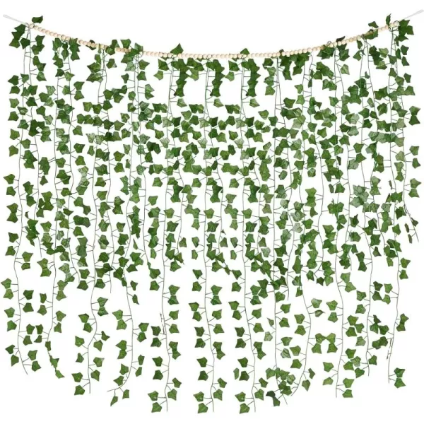 Mkono Hanging Fake Vines for Bedroom Wall Decor Artificial Plant Leaves with Wood Beads Set Indoor Greenery Ivy Garland for Living Room Apartment Wedding Party Teen Girl RoomLarge