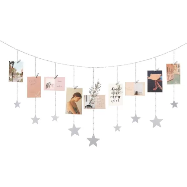 Mkono Hanging Photo Display Boho Decor Wooden Stars Garland with Metal Chains Pictures Cards Holder with 25 Wood Clips Wall Art for Room Bedroom Dorm Teen Girl Gift Ages 12 13 14 Years Old GoldSilver