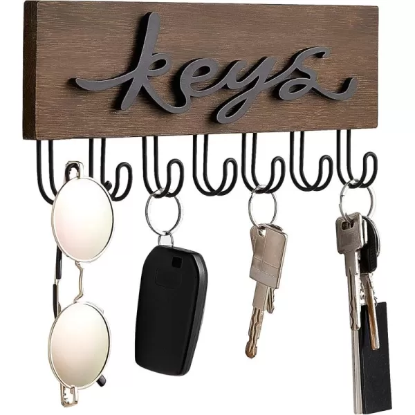 Mkono Key Holder for Wall Decorative with 7 Hooks Wall Mounted Keys Hanger Organizer Rustic Wood Hanging Key Hooks Home Decor Farmhouse Key Rack for Entryway Hallway OfficeBrown