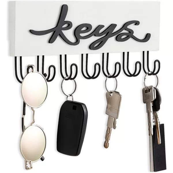 Mkono Key Holder for Wall Decorative with 7 Hooks Wall Mounted Keys Hanger Organizer Rustic Wood Hanging Key Hooks Home Decor Farmhouse Key Rack for Entryway Hallway OfficeWhite