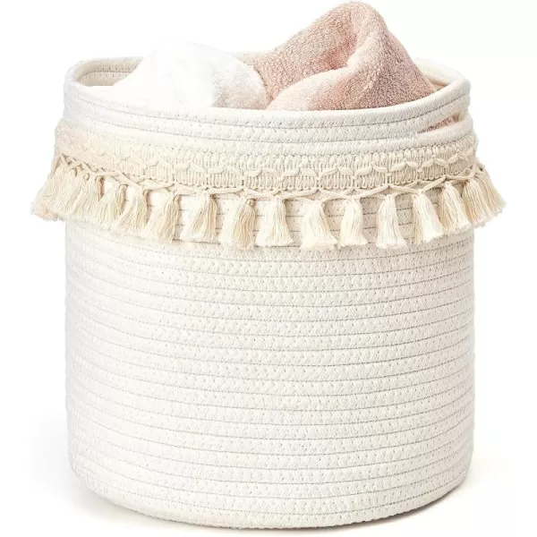 Mkono Macrame Decorative Cotton Rope Basket Boho Nursery Decor Cute Woven Tassel Closet Storage Bins Organizer for Baby ToysDiaper BlanketsMagazinePotted Plants CoverLiving RoomBedroom 15quotx14quot11x11