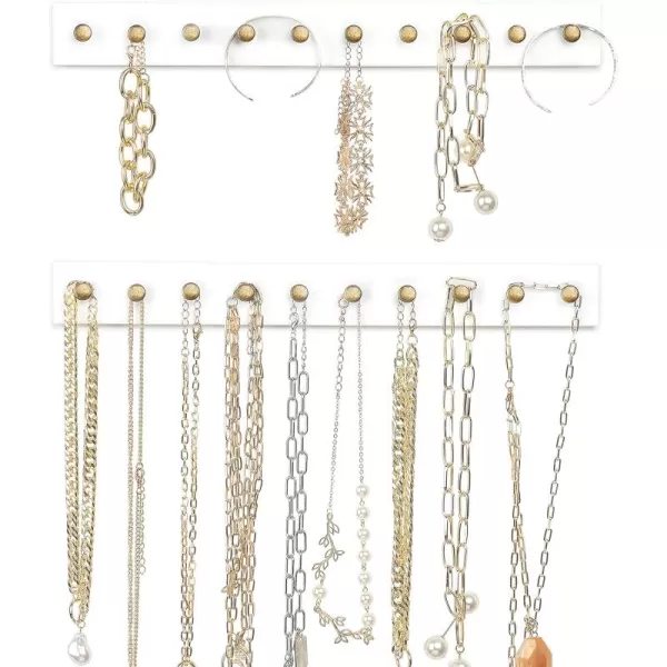 Mkono Necklace Holder Wall Mounted Set of 2 Rustic Wood Necklaces Hanger Jewelry Organizer Hanging with 20 Metal Round Hooks Jewelry Hooks for Necklaces Bracelets Chains KeysWhiteWhite