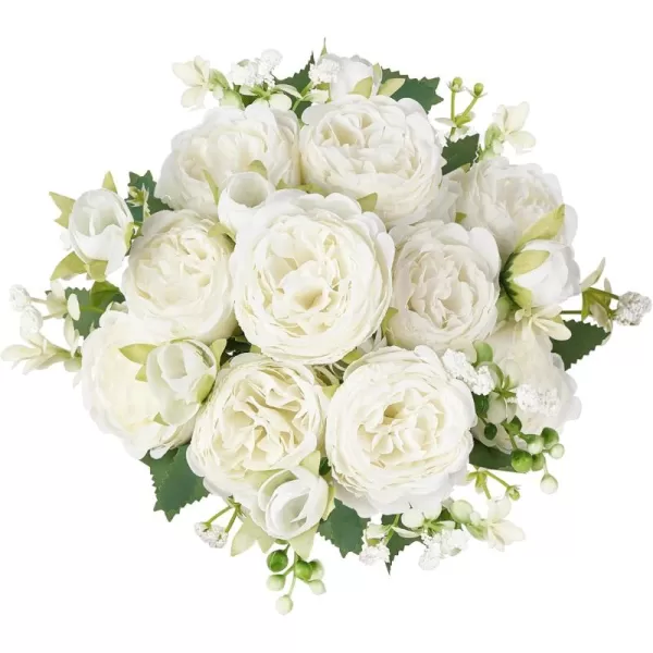 Mkono Peonies Artificial Flowers Small Silk Flowers for Home Decor Indoor 2 Bundles Fake Bouquet Faux Floral Arrangements Dining Table Centerpieces for Kitchen Bridal Wedding Party Decor PinkWhite