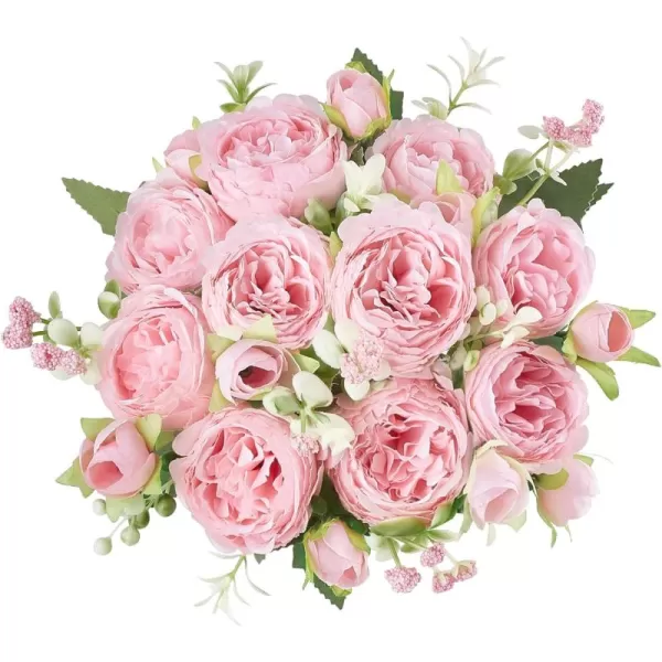 Mkono Peonies Artificial Flowers Small Silk Flowers for Home Decor Indoor 2 Bundles Fake Bouquet Faux Floral Arrangements Dining Table Centerpieces for Kitchen Bridal Wedding Party Decor PinkPink