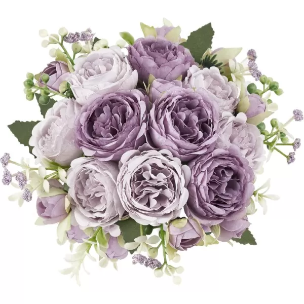 Mkono Peonies Artificial Flowers Small Silk Flowers for Home Decor Indoor 2 Bundles Fake Bouquet Faux Floral Arrangements Dining Table Centerpieces for Kitchen Bridal Wedding Party Decor PinkPurple