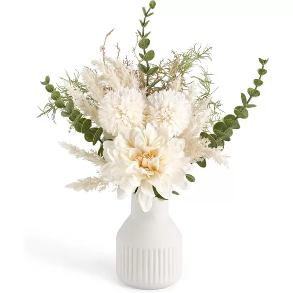 Mkono Small Artificial Flowers in Ceramic Vase 135quot Centerpieces Coffee Table Decor Silk Flower Arrangements for Home Decor Indoor Fake Flower Bouquet for Dining Room Kitchen Wedding BrownWhite