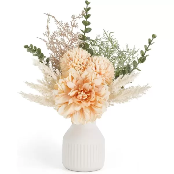 Mkono Small Artificial Flowers in Ceramic Vase 135quot Centerpieces Coffee Table Decor Silk Flower Arrangements for Home Decor Indoor Fake Flower Bouquet for Dining Room Kitchen Wedding BrownChampagne