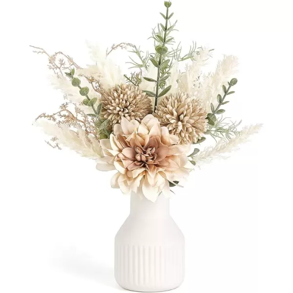 Mkono Small Artificial Flowers in Ceramic Vase 135quot Centerpieces Coffee Table Decor Silk Flower Arrangements for Home Decor Indoor Fake Flower Bouquet for Dining Room Kitchen Wedding BrownBrown