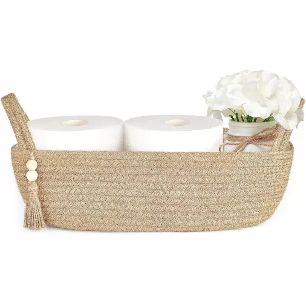 Mkono Small Storage Basket for Toilet Tank Top Boho Bathroom Decor Woven Rope Toilet Paper Tray Back of Toilet Organizer for Shelf Bedroom Living Room Black and White 1 Pack 13quot L x 6quot WBrown