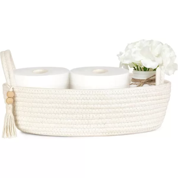 Mkono Small Storage Basket for Toilet Tank Top Boho Bathroom Decor Woven Rope Toilet Paper Tray Back of Toilet Organizer for Shelf Bedroom Living Room Black and White 1 Pack 13quot L x 6quot WWhite