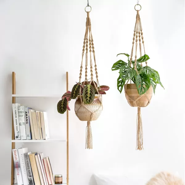 Mkono 2 Pack Macrame Plant Hangers Indoor Hanging Planter Basket Decorative Flower Pot Holder Jute Rope for Indoor Outdoor Home Decor 4 Legs 40 Inch BrownBrown