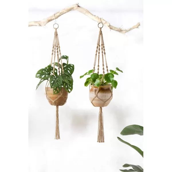 Mkono 2 Pack Macrame Plant Hangers Indoor Hanging Planter Basket Decorative Flower Pot Holder Jute Rope for Indoor Outdoor Home Decor 4 Legs 40 Inch BrownBrown