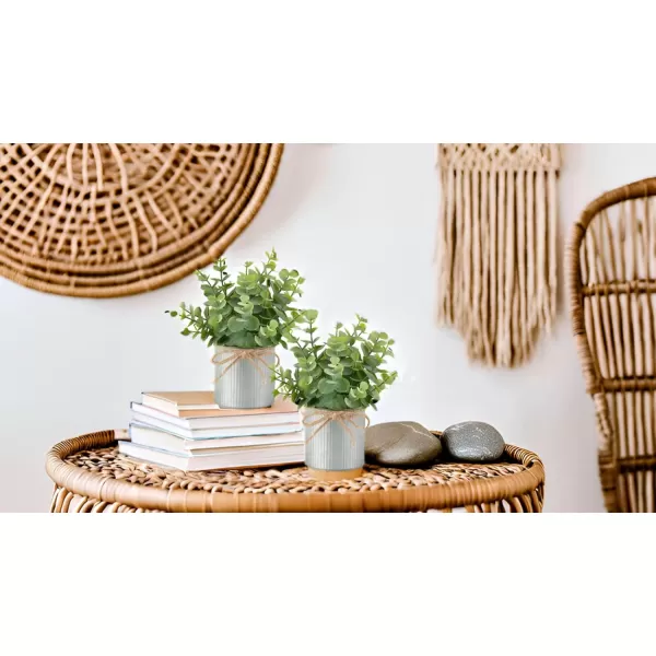 Mkono 2 Packs Small Fake Plants in Farmhouse Galvanized Pots Table Centerpiece Mini Faux Eucalyptus Potted Artificial Plants for Bathroom Shelf Room Rustic Home Decor