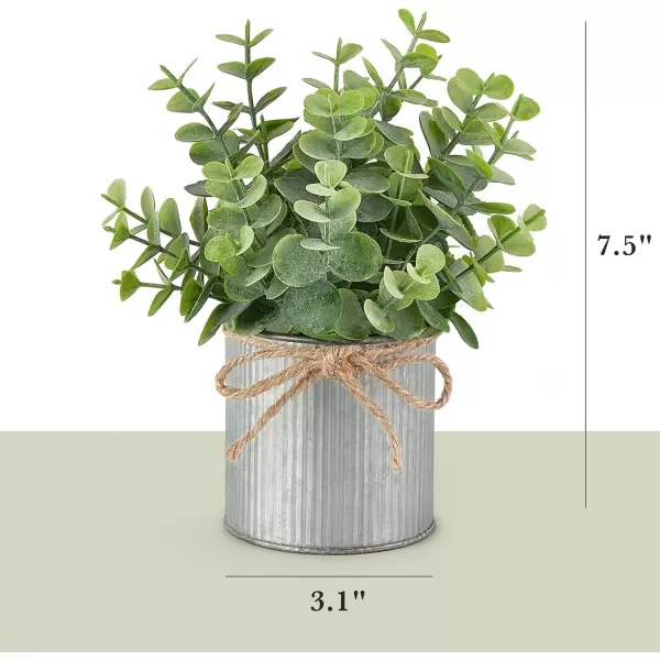 Mkono 2 Packs Small Fake Plants in Farmhouse Galvanized Pots Table Centerpiece Mini Faux Eucalyptus Potted Artificial Plants for Bathroom Shelf Room Rustic Home Decor