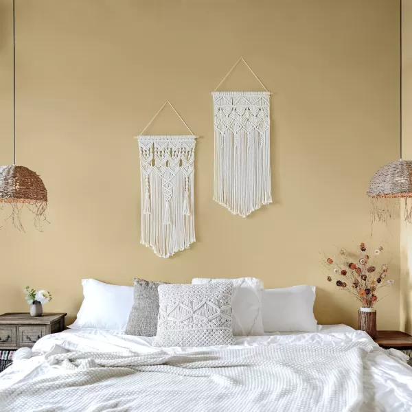 Mkono 2 Pcs Macrame Woven Wall Hanging Boho Chic Geometric Art Decor  Beautiful Bedroom Nursery Apartment Home Decoration Gift for Girls Adults Birthday 28quot L x 13quot WLarge