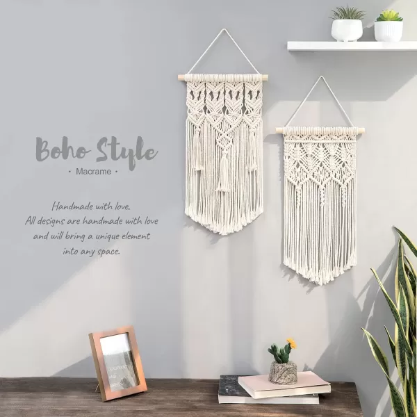 Mkono 2 Pcs Macrame Woven Wall Hanging Boho Chic Geometric Art Decor  Beautiful Bedroom Nursery Apartment Home Decoration Gift for Girls Adults Birthday 28quot L x 13quot WSmall