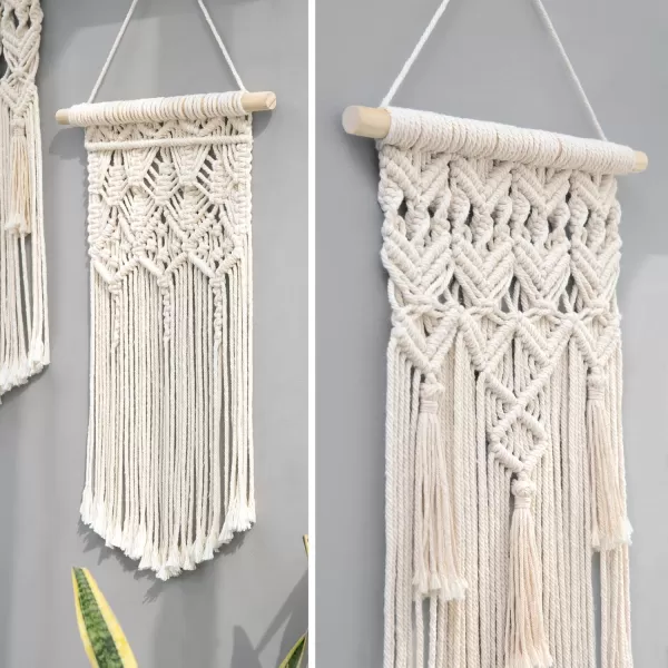 Mkono 2 Pcs Macrame Woven Wall Hanging Boho Chic Geometric Art Decor  Beautiful Bedroom Nursery Apartment Home Decoration Gift for Girls Adults Birthday 28quot L x 13quot WSmall