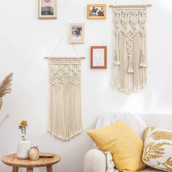 Mkono 2 Pcs Macrame Woven Wall Hanging Boho Chic Geometric Art Decor  Beautiful Bedroom Nursery Apartment Home Decoration Gift for Girls Adults Birthday 28quot L x 13quot WMedium