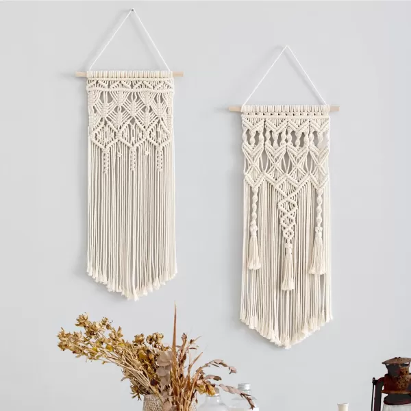 Mkono 2 Pcs Macrame Woven Wall Hanging Boho Chic Geometric Art Decor  Beautiful Bedroom Nursery Apartment Home Decoration Gift for Girls Adults Birthday 28quot L x 13quot WMedium