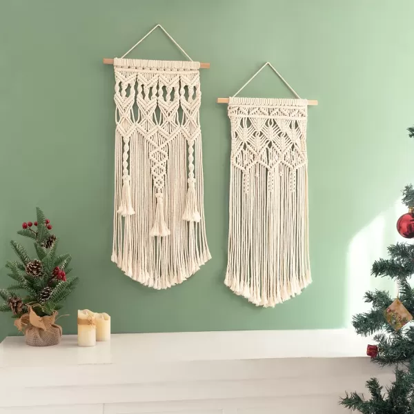 Mkono 2 Pcs Macrame Woven Wall Hanging Boho Chic Geometric Art Decor  Beautiful Bedroom Nursery Apartment Home Decoration Gift for Girls Adults Birthday 28quot L x 13quot WMedium