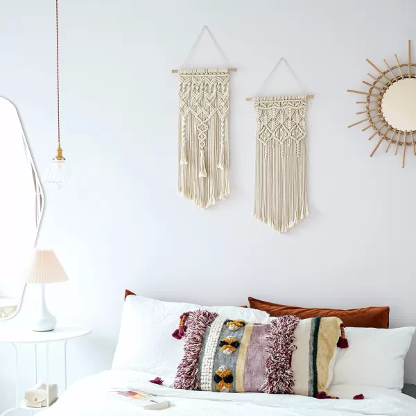 Mkono 2 Pcs Macrame Woven Wall Hanging Boho Chic Geometric Art Decor  Beautiful Bedroom Nursery Apartment Home Decoration Gift for Girls Adults Birthday 28quot L x 13quot WMedium
