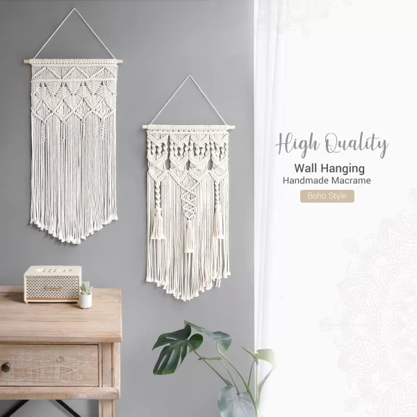 Mkono 2 Pcs Macrame Woven Wall Hanging Boho Chic Geometric Art Decor  Beautiful Bedroom Nursery Apartment Home Decoration Gift for Girls Adults Birthday 28quot L x 13quot WLarge