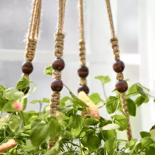 Mkono 3 Pack Macrame Plant Hangers with Pots 35quot29quot23quot Indoor Different Size Hanging Planter Basket Flower Pot Holder with Saucers ampamp Hooks No Tassels Plastic Pots Included Medium IvoryBrown