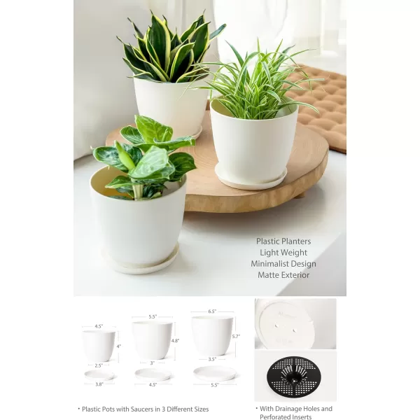 Mkono 3 Pack Macrame Plant Hangers with Pots 35quot29quot23quot Indoor Different Size Hanging Planter Basket Flower Pot Holder with Saucers ampamp Hooks No Tassels Plastic Pots Included Medium IvoryIvory