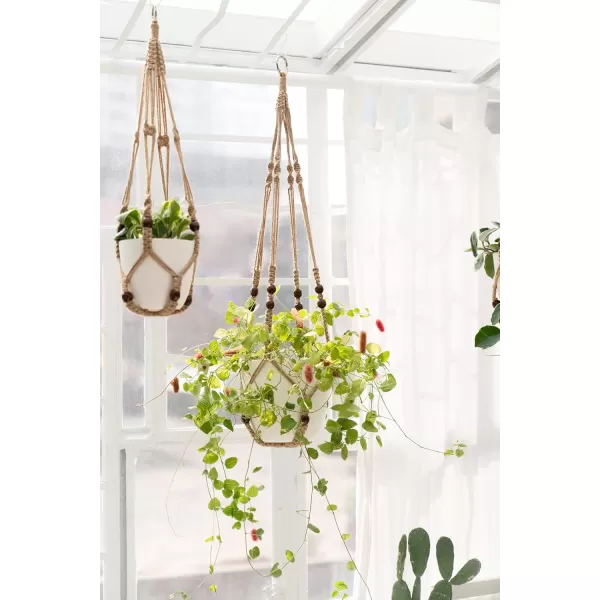 Mkono 3 Pack Macrame Plant Hangers with Pots 35quot29quot23quot Indoor Different Size Hanging Planter Basket Flower Pot Holder with Saucers ampamp Hooks No Tassels Plastic Pots Included Medium IvoryBrown