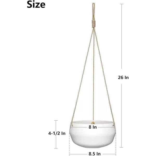 Mkono 8 Inch Ceramic Hanging Planter for Indoor Plants Modern Outdoor Porcelain Hanging Plant Holder Geometric Flower Pot with Polyester Rope Hanger for Herbs Ferns Ivy White