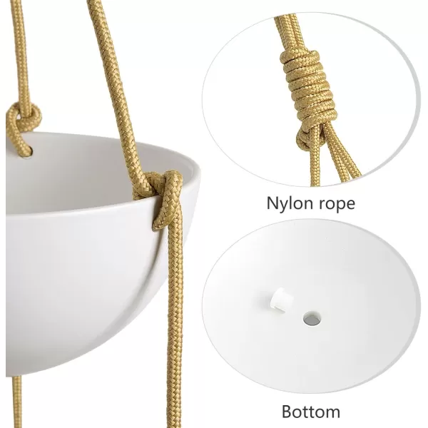 Mkono 9 Inch Ceramic Double Hanging Planter 2 Tier Round Flower Plant Pot Porcelain Hanging Basket with Polyester Rope Hanger for Indoor Outdoor Plants Modern Vertical Plant Garden White